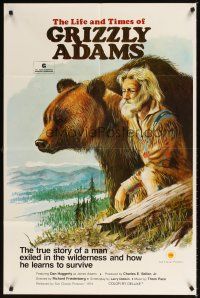 5c424 LIFE & TIMES OF GRIZZLY ADAMS 1sh '74 art of mountain man Dan Haggerty with bear!