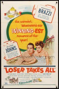 5c440 LOSER TAKES ALL 1sh '57 Rossano Brazzi, Glynis Johns, winningest romance of the year!