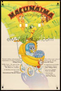 5c457 MACUNAIMA 1sh '72 wacky Frankie Mell art of parrot in jungle sitting on blue baby's crib!