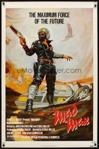 5c458 MAD MAX 1sh '80 cool art of wasteland cop Mel Gibson, George Miller Australian sci-fi classic