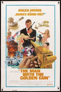 5c474 MAN WITH THE GOLDEN GUN east hemi 1sh '74 art of Roger Moore as James Bond by Robert McGinnis