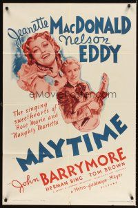 5c489 MAYTIME 1sh R62 close up of singing sweethearts Jeanette MacDonald & Nelson Eddy!