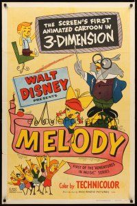 5c495 MELODY style A 1sh '53 wacky art of singing birds & kids, first cartoon filmed in 3D!
