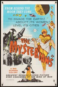 5c521 MYSTERIANS RKO 1sh '59 Ishiro Honda, they're abducting Earth's women & leveling its cities!