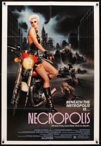 5c527 NECROPOLIS 1sh '86 art of sexy LeeAnne Baker on motorcycle w/zombies!