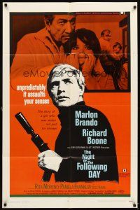 5c533 NIGHT OF THE FOLLOWING DAY 1sh '69 Marlon Brando, Richard Boone, it assaults your senses!