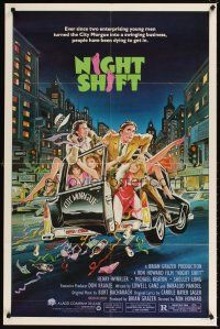 5c534 NIGHT SHIFT 1sh '82 Michael Keaton, Henry Winkler, sexy girls in hearse art by Mike Hobson!