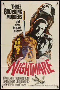 5c536 NIGHTMARE 1sh '64 David Knight & Moira Redmond in English Hammer horror!