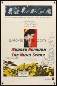 5c542 NUN'S STORY 1sh '59 religious missionary Audrey Hepburn was not like the others, Peter Finch