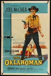 5c546 OKLAHOMAN 1sh '57 art of cowboy Joel McCrea & Native American Gloria Talbot!