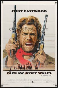 5c562 OUTLAW JOSEY WALES 1sh '76 Clint Eastwood is an army of one, cool double-fisted artwork!