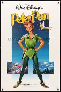 5c573 PETER PAN 1sh R82 Walt Disney animated cartoon fantasy classic, great full-length art!