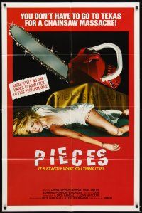 5c577 PIECES 1sh '83 chainsaw horror NOT in Texas, wild sexy slasher art!