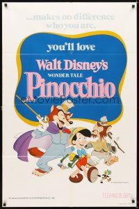 5c578 PINOCCHIO 1sh R78 Disney classic fantasy cartoon about a wooden boy who wants to be real!