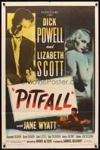 5c580 PITFALL 1sh '48 Dick Powell is as strong as steel but Lizabeth Scott will break him!