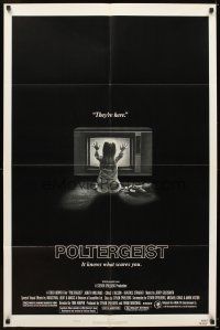 5c589 POLTERGEIST style B 1sh '82 Tobe Hooper, classic, they're here, Heather O'Rourke by TV!