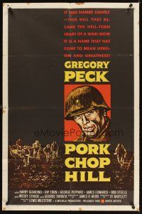 5c590 PORK CHOP HILL 1sh '59 Lewis Milestone directed, art of Korean War soldier Gregory Peck!