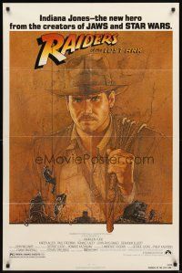 5c620 RAIDERS OF THE LOST ARK 1sh '81 great art of adventurer Harrison Ford by Richard Amsel!