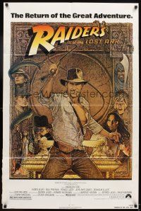 5c621 RAIDERS OF THE LOST ARK 1sh R82 different art of adventurer Harrison Ford by Richard Amsel!