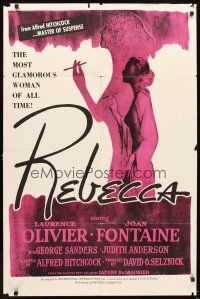 5c626 REBECCA 1sh R60s Alfred Hitchcock, Laurence Olivier & Joan Fontaine, cool art!