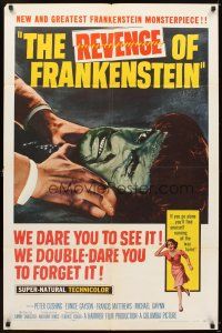 5c637 REVENGE OF FRANKENSTEIN 1sh '58 Peter Cushing in the greatest horrorama, cool monster art!