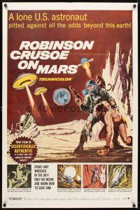 5c644 ROBINSON CRUSOE ON MARS 1sh '64 sci-fi art of Paul Mantee & his man Friday Victor Lundin!