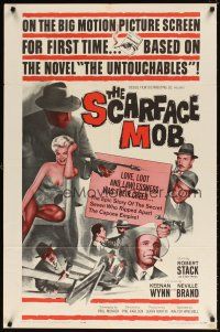 5c688 SCARFACE MOB 1sh '62 Barbara Nichols, cool art of Robert Stack as Eliot Ness!