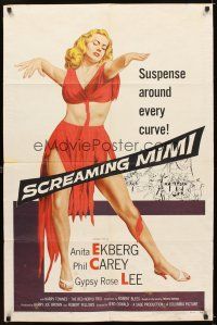 5c694 SCREAMING MIMI 1sh '58 sexy half-dressed Anita Ekberg has suspense around every curve!