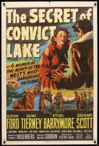 5c701 SECRET OF CONVICT LAKE 1sh '51 Gene Tierney is a lonely woman at the mercy of hunted men!