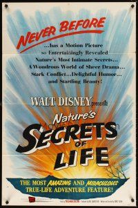 5c703 SECRETS OF LIFE 1sh '56 Disney True Life Adventure, nature's most intimate secrets!