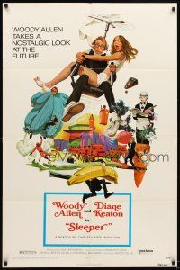 5c729 SLEEPER 1sh '74 Woody Allen, Diane Keaton, wacky futuristic sci-fi comedy art by McGinnis!
