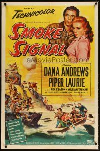 5c734 SMOKE SIGNAL 1sh '55 Dana Andrews & Piper Laurie flee through Indian territory!