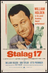 5c768 STALAG 17 1sh R59 huge different close up of William Holden, Billy Wilder WWII classic!