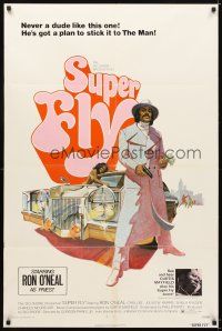 5c809 SUPER FLY 1sh '72 great artwork of Ron O'Neal with car & girl sticking it to The Man!