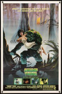 5c814 SWAMP THING 1sh '82 Wes Craven, Richard Hescox art of him holding sexy Adrienne Barbeau!
