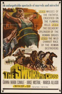 5c819 SWORD & THE CROSS 1sh '60 Gianna Maria Canale, art of sexy girl tied to stake!