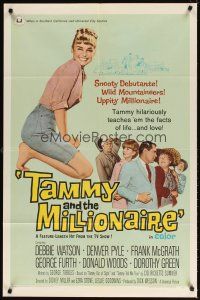 5c826 TAMMY & THE MILLIONAIRE 1sh '67 sexy Debbie Watson learns facts of love, from the TV show!