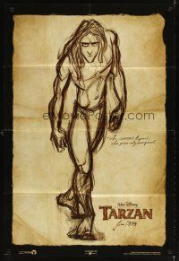 5c830 TARZAN advance DS 1sh '99 Walt Disney, from Edgar Rice Burroughs, cool sketch art!
