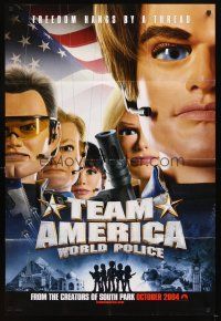 5c835 TEAM AMERICA: WORLD POLICE teaser 1sh '04 Parker & Stone, freedom hangs by a thread!