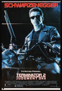 5c841 TERMINATOR 2 1sh '91 Arnold Schwarzenegger on motorcycle w/shotgun, it's nothing personal!