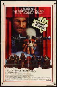 5c852 THEATRE OF BLOOD 1sh '73 great art of Vincent Price holding bloody skull w/dead audience!