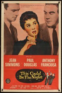 5c859 THIS COULD BE THE NIGHT 1sh '57 Jean Simmons between Paul Douglas & Anthony Franciosa!