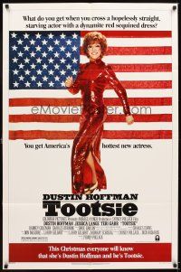 5c878 TOOTSIE advance 1sh '82 full-length Dustin Hoffman in drag by American flag!