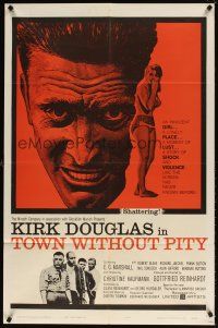 5c888 TOWN WITHOUT PITY 1sh '61 intense artwork of Kirk Douglas, plus sexy Christine Kaufmann!