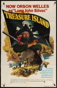 5c894 TREASURE ISLAND 1sh '72 great artwork of Orson Welles as pirate Long John Silver!