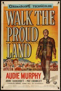 5c947 WALK THE PROUD LAND 1sh '56 art of Audie Murphy & Native American Anne Bancroft!