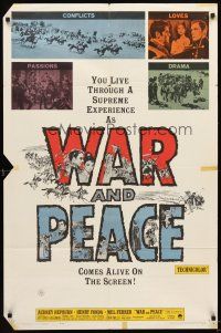 5c951 WAR & PEACE 1sh R63 art of Audrey Hepburn, Henry Fonda & Mel Ferrer, Leo Tolstoy epic!