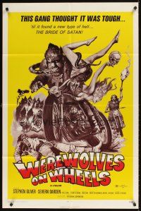 5c961 WEREWOLVES ON WHEELS 1sh '71 great artwork of wolfman biker on motorcycle by Joseph Smith!