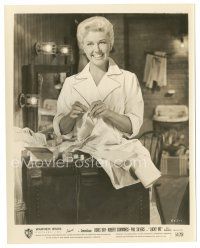 5d324 DORIS DAY 8x10 still '54 great c/u smiling while mending clothes from Lucky Me!