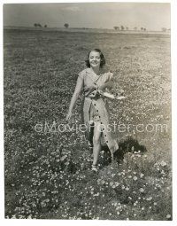 5d498 JANE BRYAN 7.25x9.25 still '30s full-length portrait outdoors gathering flowers in field!